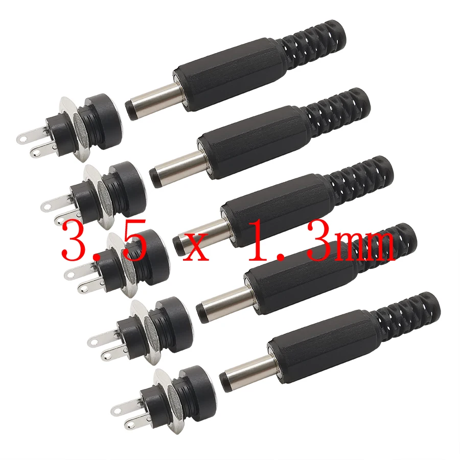 

10Pairs 3.5 * 1.3mm DC Plug Socket Connector 3.5mm x 1.3mm DC Power Male Female Jack Nut Panel Mount Solder Wire Connectors