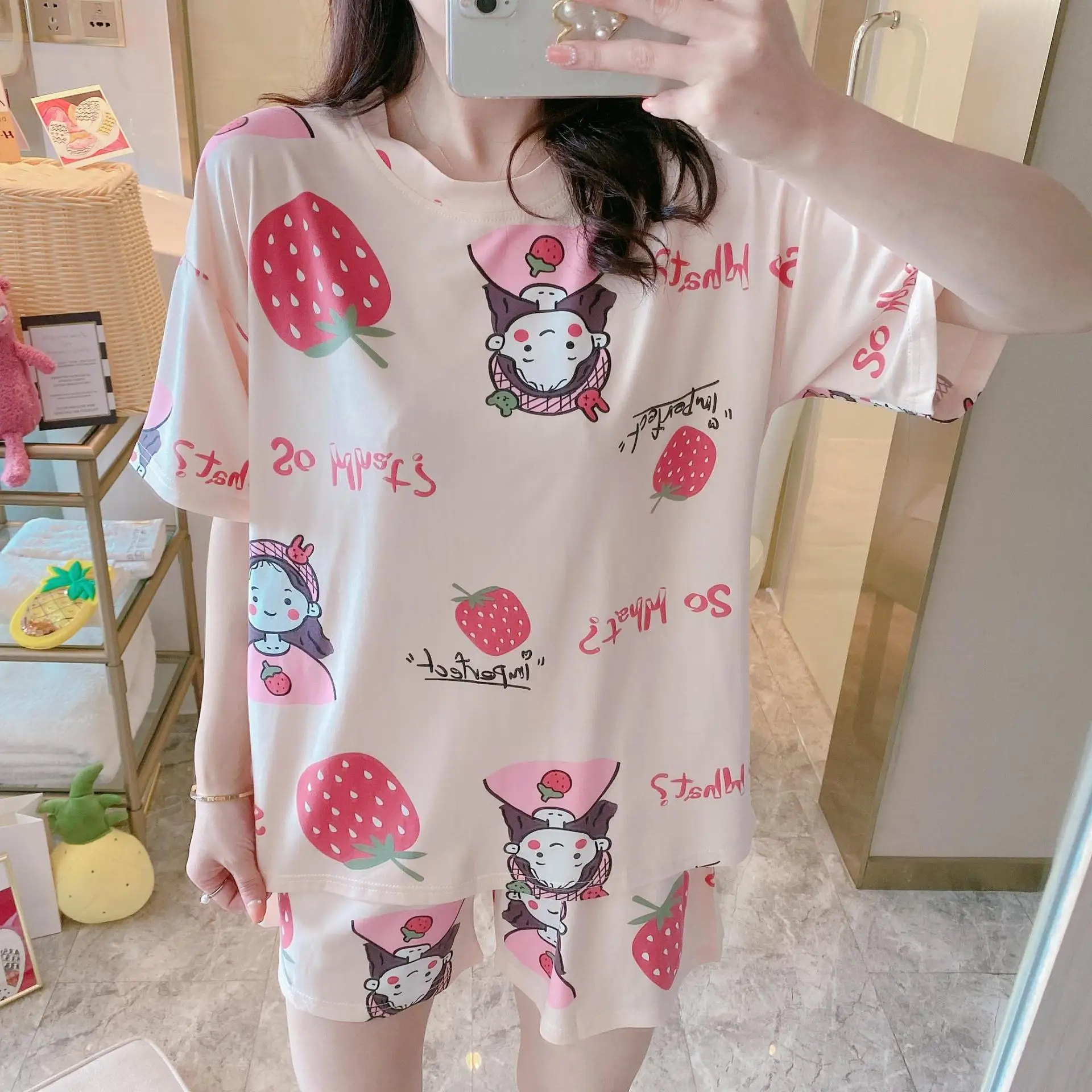 

New summer pajamas women style short sleeve slim loose home service suit thin section can be worn outside women's pajamas suit