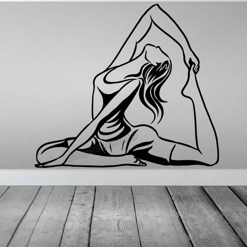 

Yoga Studio Wall Decal Yoga Training Mat Shirt Pants Sport Harmony Balance Relax Namaste Wall Sticker Vinyl Room Decor C961