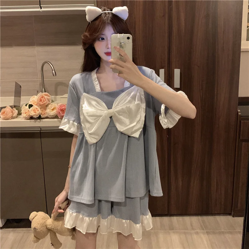 

Pajamas Women's Summer 2021 New Thin Suit Short Sleeve Lovely Butterfly Net Home Clothes Two Piece Set