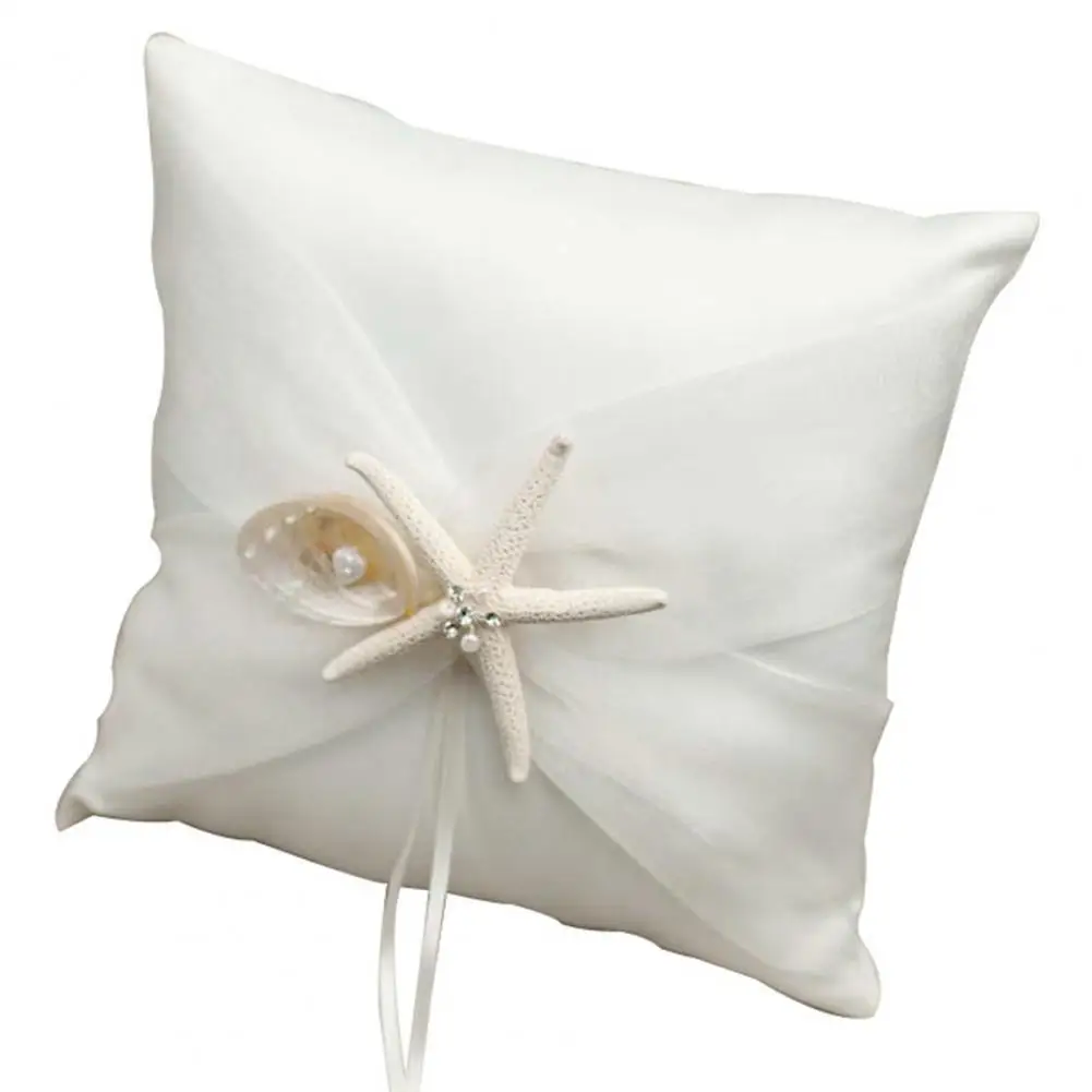 

Красивая Подушка в форме кольца, элегантная ткань, изысканный декор в виде морской звезды, подушка в форме кольца для свадебного квадратног...