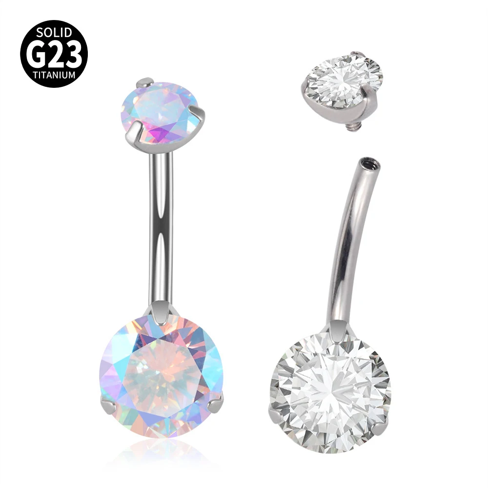 

1Pc G23 Titanium Double Round CZ Square CZ Heart CZ Prong Set Belly Button Navel Rings Belly Piercing Sexy Belly Navel Piercing