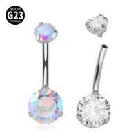 1pc g23 titanium double round cz square cz heart cz prong set belly button navel rings belly piercing sexy belly navel piercing