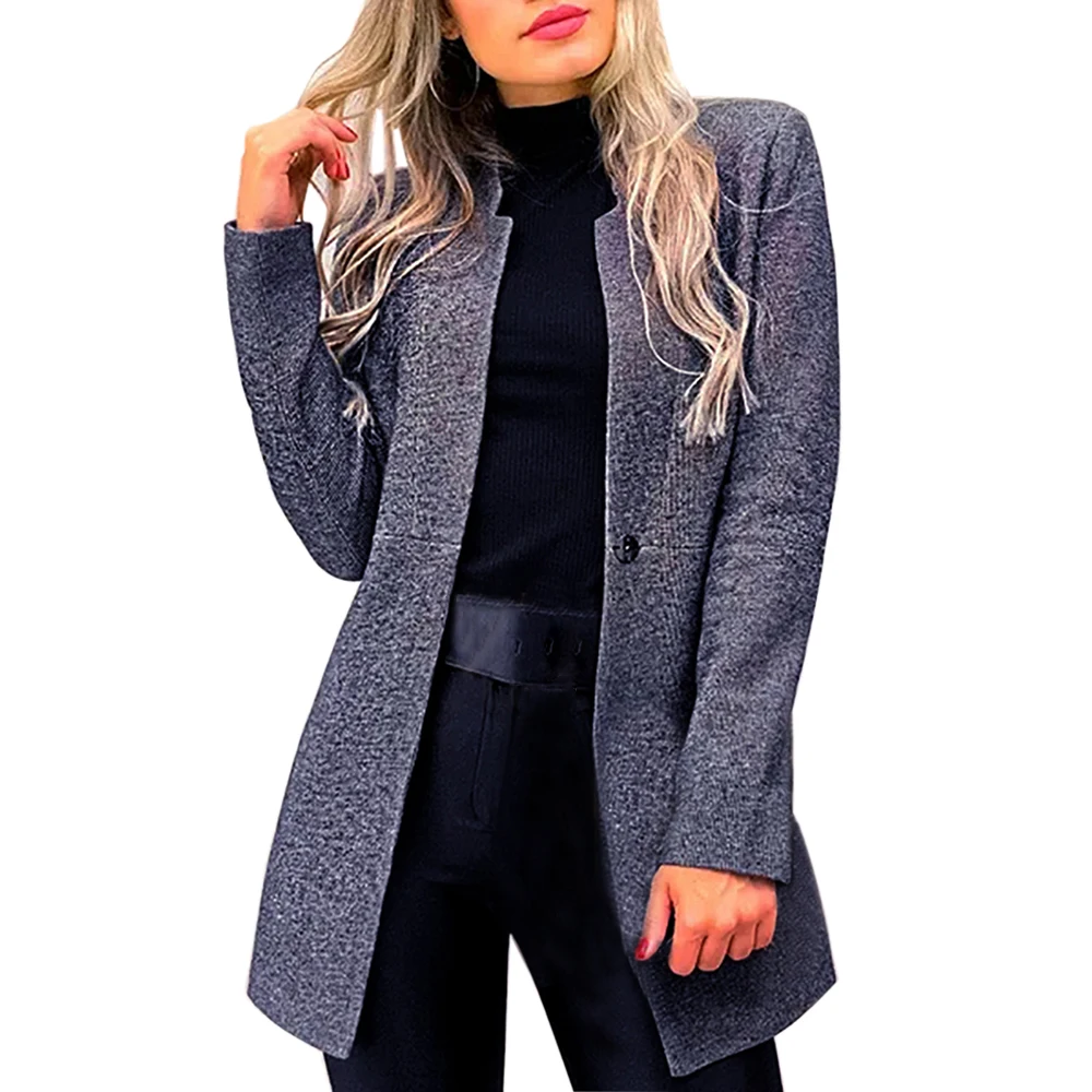 CYSINCOS New Women Mid-Length Trench Coat Blazer Autumn Winter Fashion Slim Suit Female Solid Color Woolen Coat Streetwear