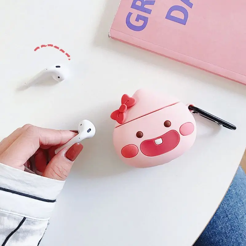 Розовый персик шаблон Защитный чехол силиконовый с карабином для Airpods 1/2 |