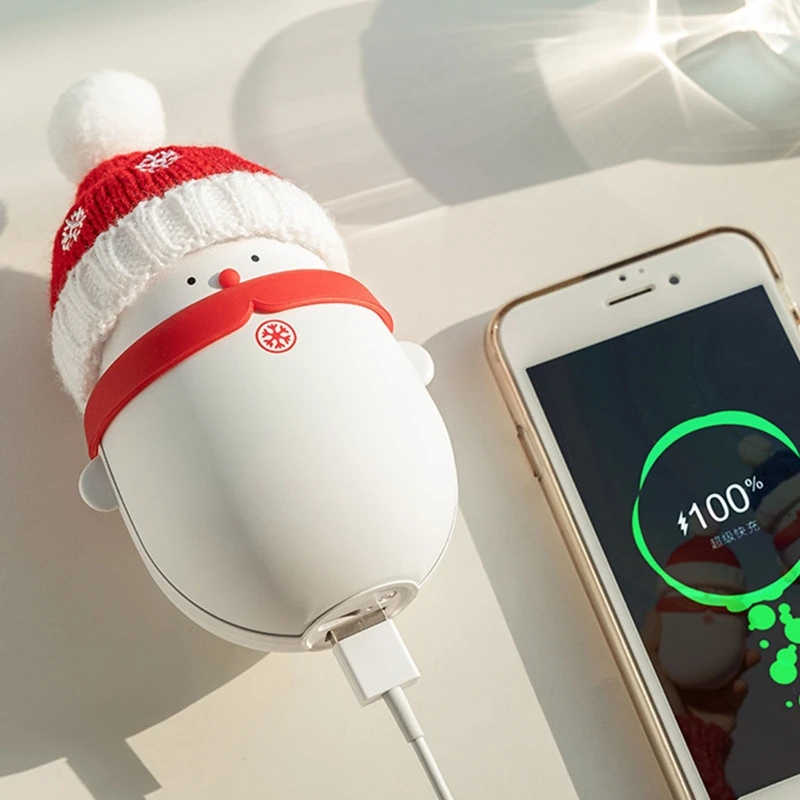

6000/10000mAh Cute Christmas Snowman USB Rechargeable Hand Warmer Portable Mini Power Bank for Outdoor Camping Office