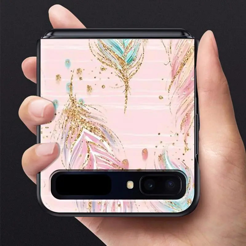 

Phone Case For Samsung Galaxy Z Flip For Capa ZFlip 5G 6.7Inch PC Black Shell TPU Hard Coque Fundas Luxury Gold Foil Art