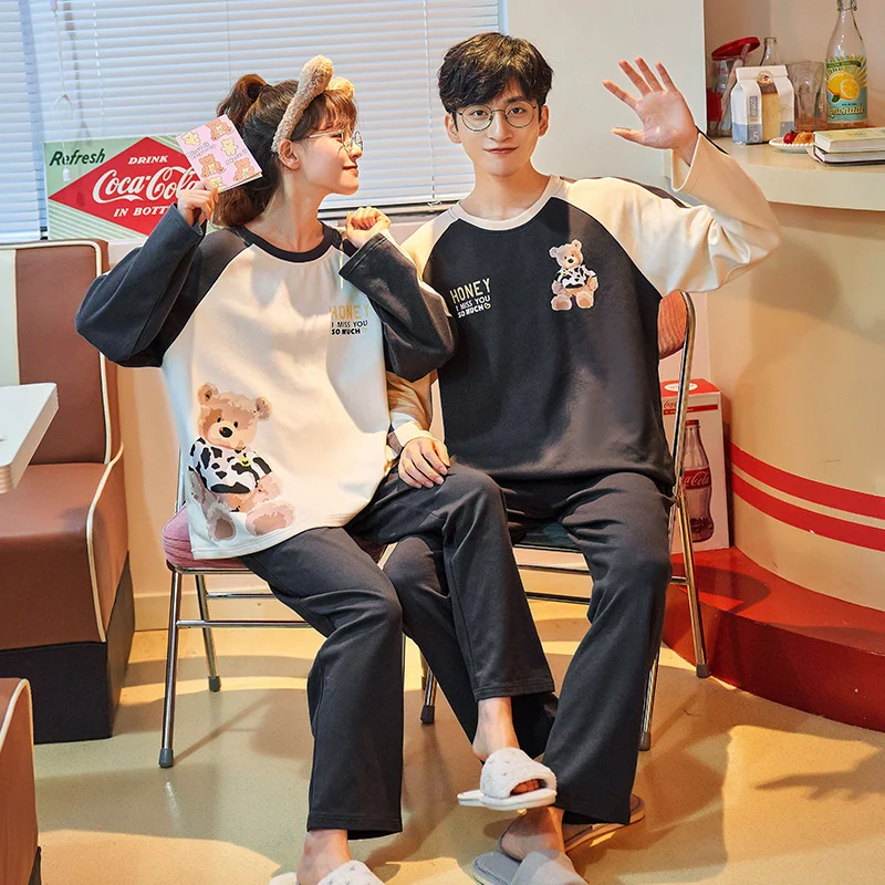 

Spring And Autumn Couple Pajamas Set Cotton Home Suit Sleepwear Housewear Cute Cartoon Home Clothing Pyjama