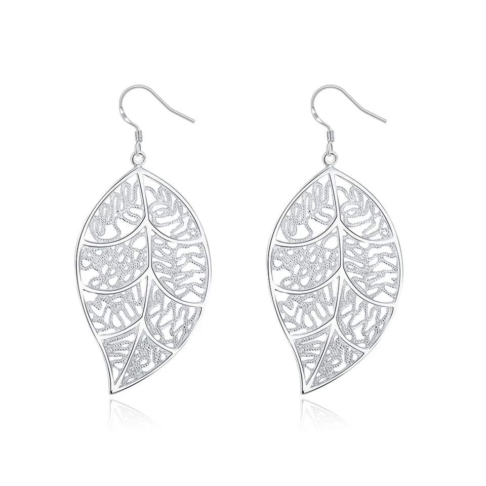 

Wholesale 925 Silver Wedding Party Jewelry Accessories Fashion Korean Hollow Leaves Long Earrings For Women