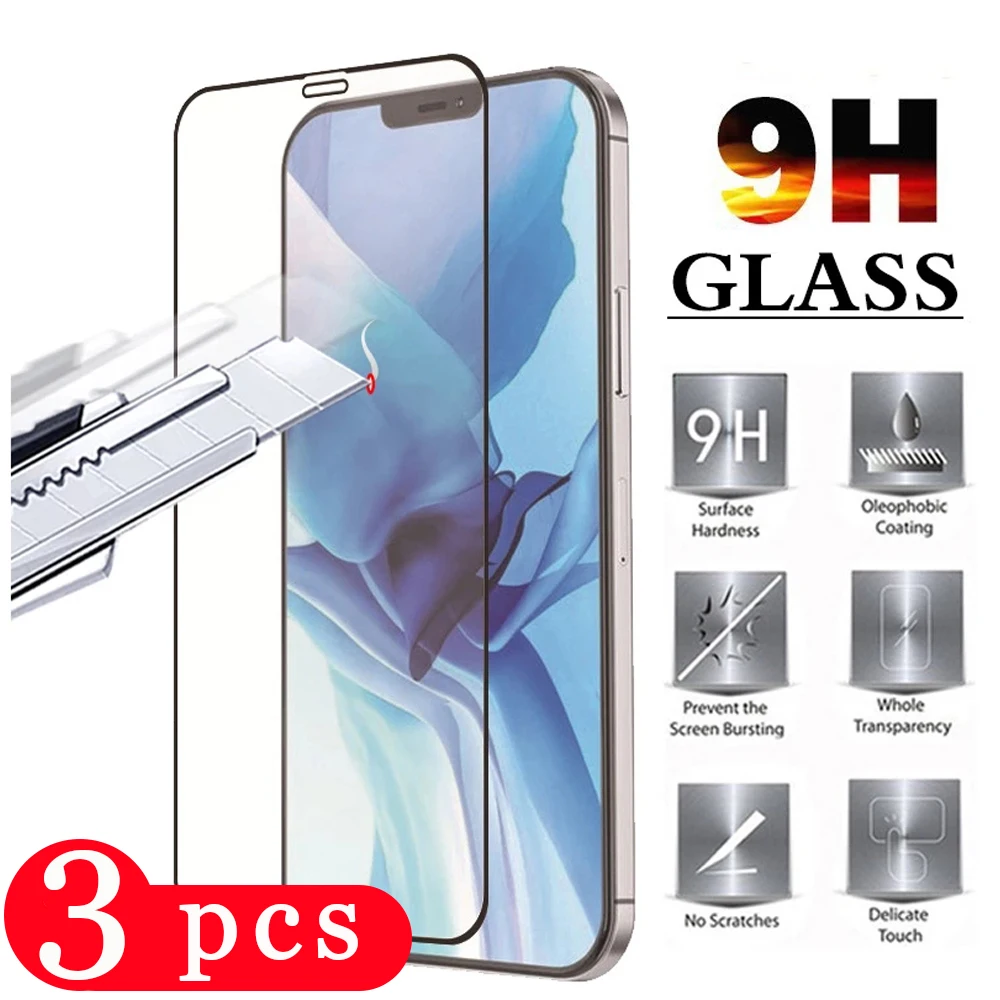 

3Pcs full cover for iPhone 12 mini 11 pro Max SE 2020 X XR XS Max 8 7 plus tempered glass protective screen protector phone film