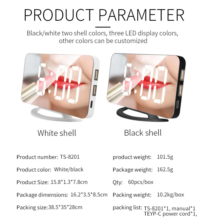Цифровые настольные часы с 2 USB-портами изогнутые светодиодсветодиодный