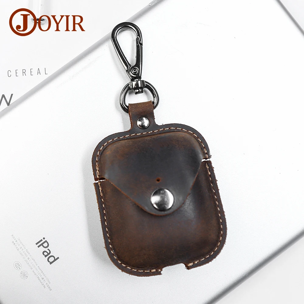 JOYIR Genuine Leather Earphone Protective Bag Box for AirpPods Case Cover with Keychain Earphone Accessories 