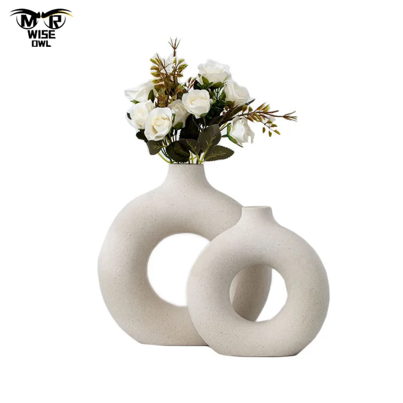 

Donuts Flower Pot Nordic Circular Hollow Ceramic Vase Home Decoration Accessories Office Desktop Living Room Interior Decor Gift