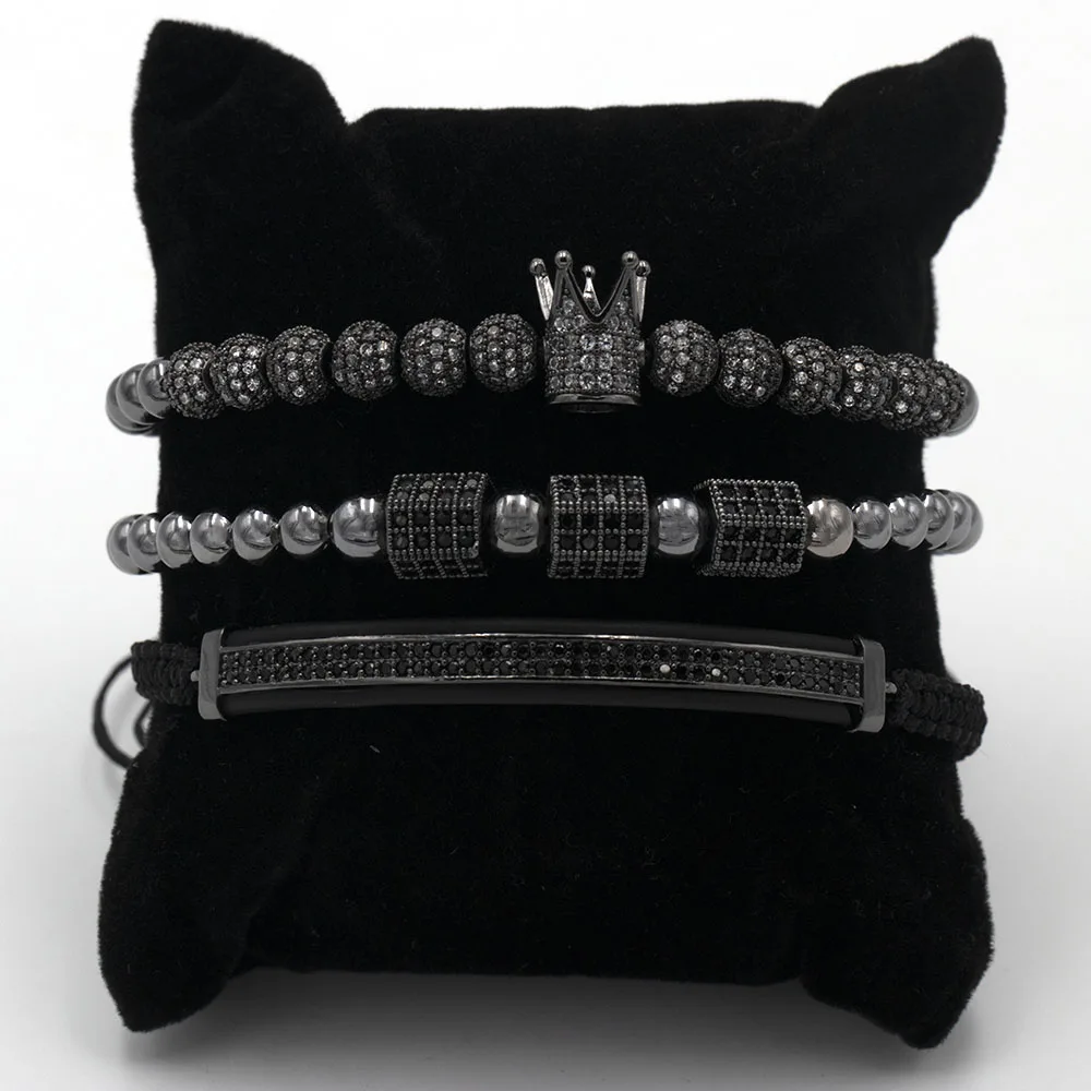 Hexagonal set black Мода роскошный Римский Королевский браслет с шармом с короной для мужчин Золотой Плетеный Регулируемый мужской браслет для хип хоп ювелирный подарок - Metal Color: Hexagonal set black
