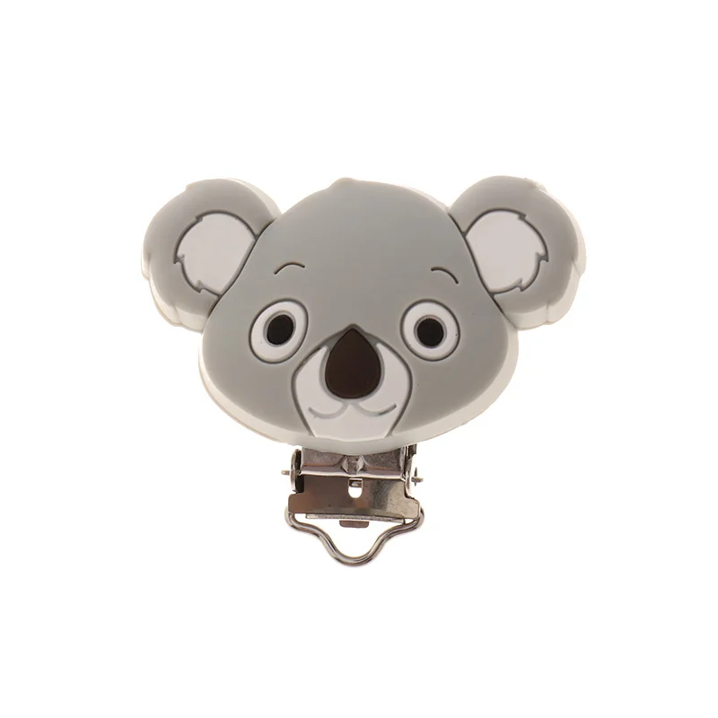Fkisbox 2pcs Mouse Pacifier Clip Silicone Bead Baby Teether& Plastic Teething Accessories Nipple Clasps Toy DIY Round Koala