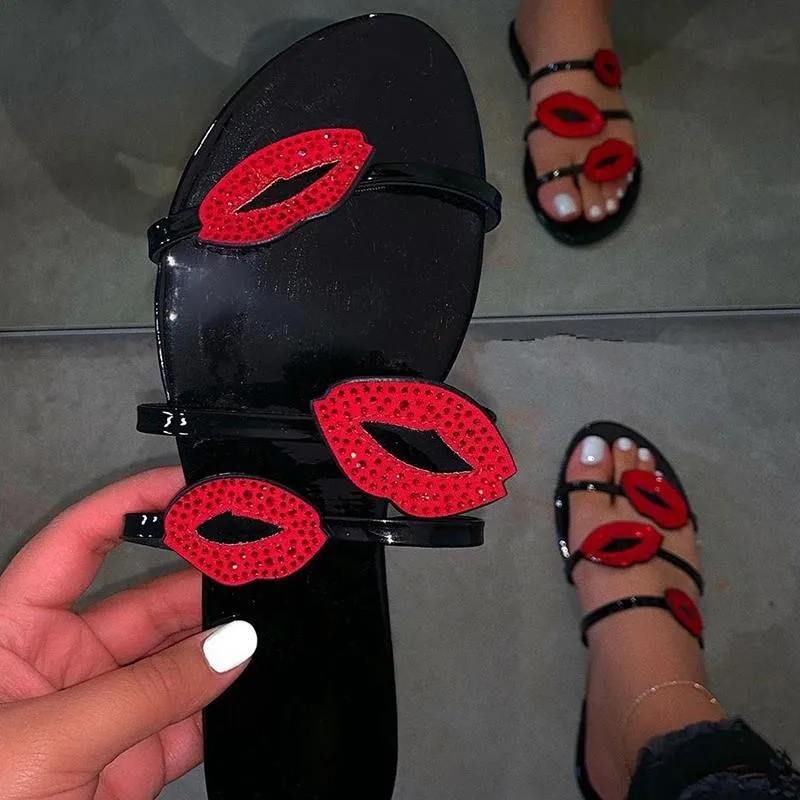 

Fashion women's sandals and slippers fashion women'sshoes 2021newsummer lips flatwomen's slippers sandals slippers women shoes