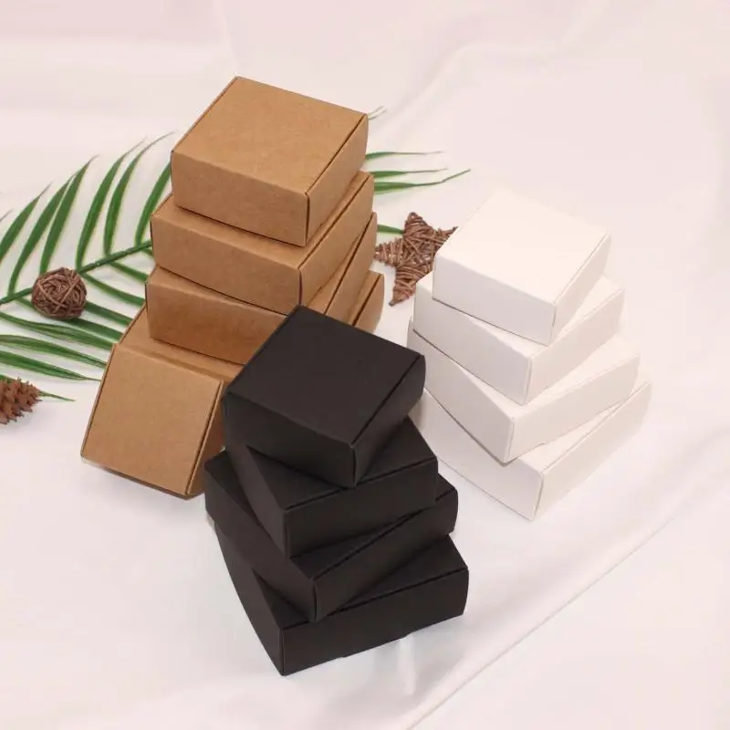 

100pcs/lot brown Natural Kraft Box,black Kraft Paper Packing Box for jewelry,white small soap Box,12sizes candy kraft paper boxe
