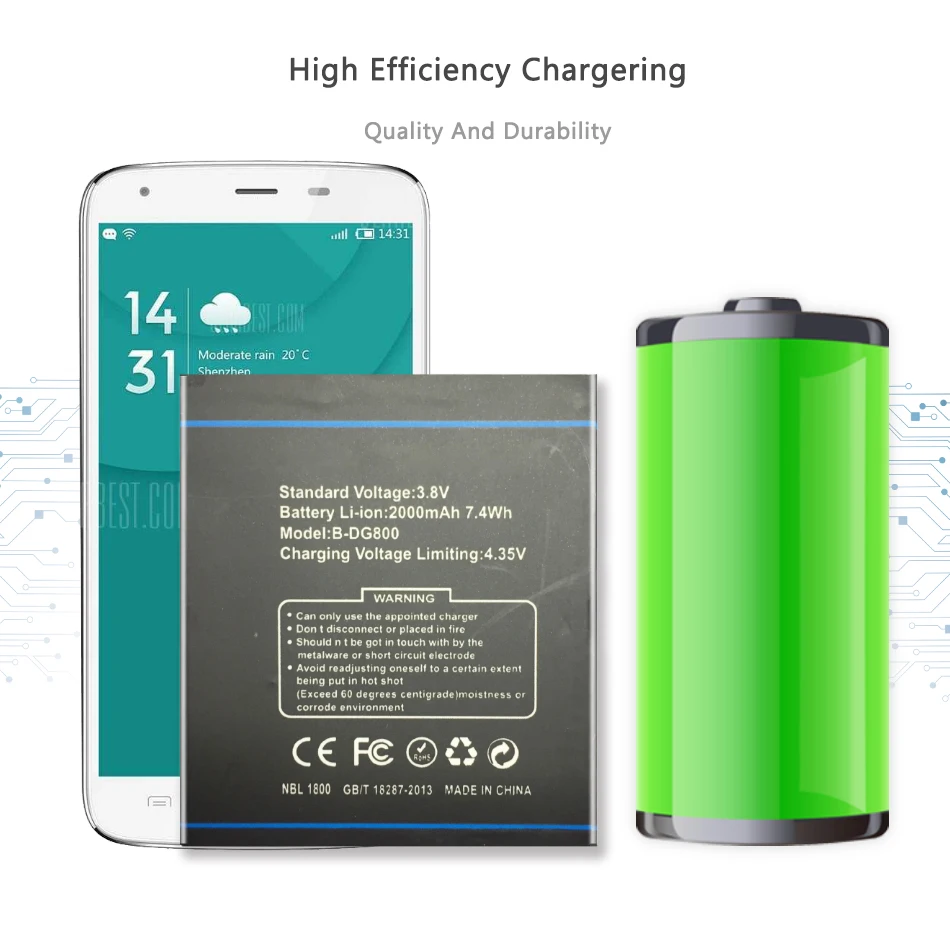 

Mobile Phone Battery For Doogee DG800 VALENCIA B DG800 Replacement Battery B-DG800 2000mAh