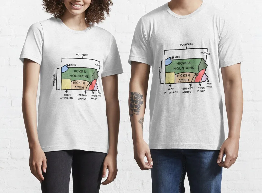 Мужская футболка с принтом в виде карты Пенсильвания коротким рукавом | одежда