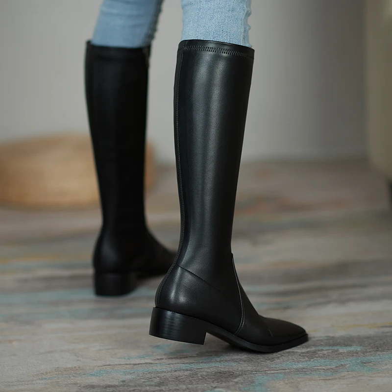Murah Ukuran 34-42 2020 Hangat Bulu Sepatu Bot Musim Dingin Wanita Square Heels Sepatu Bot Selutut Wanita Panjang Boots Musim Dingin Sepatu Di Atas Lutut