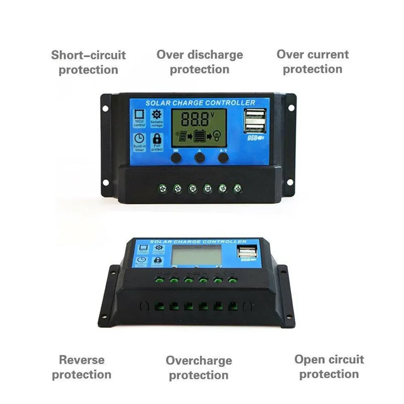 10A 20A 30A PWM Панели солнечные контроллер заряда 12/24V автоматическая работа Батарея