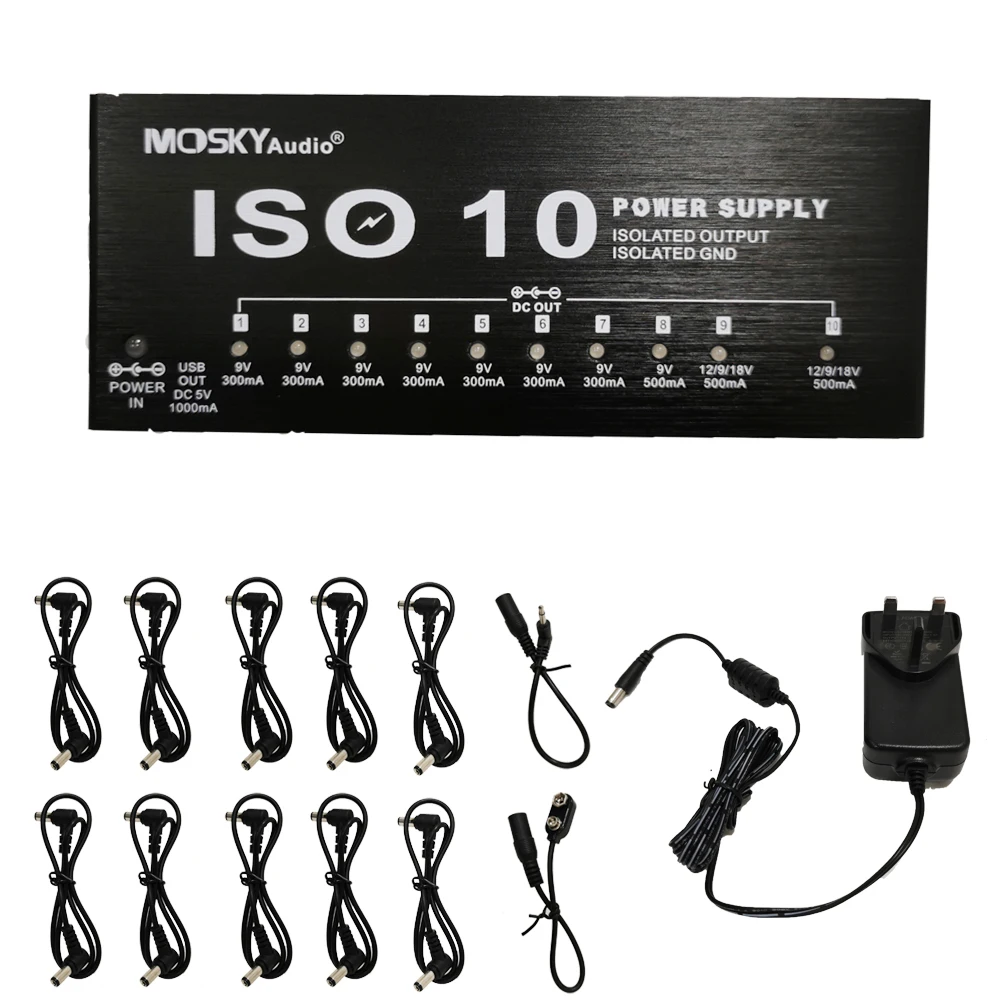 MOSKY ISO 10 гитарный эффект педаль питания изолированных DC выход s & One 5V USB для 9V 12V 18V