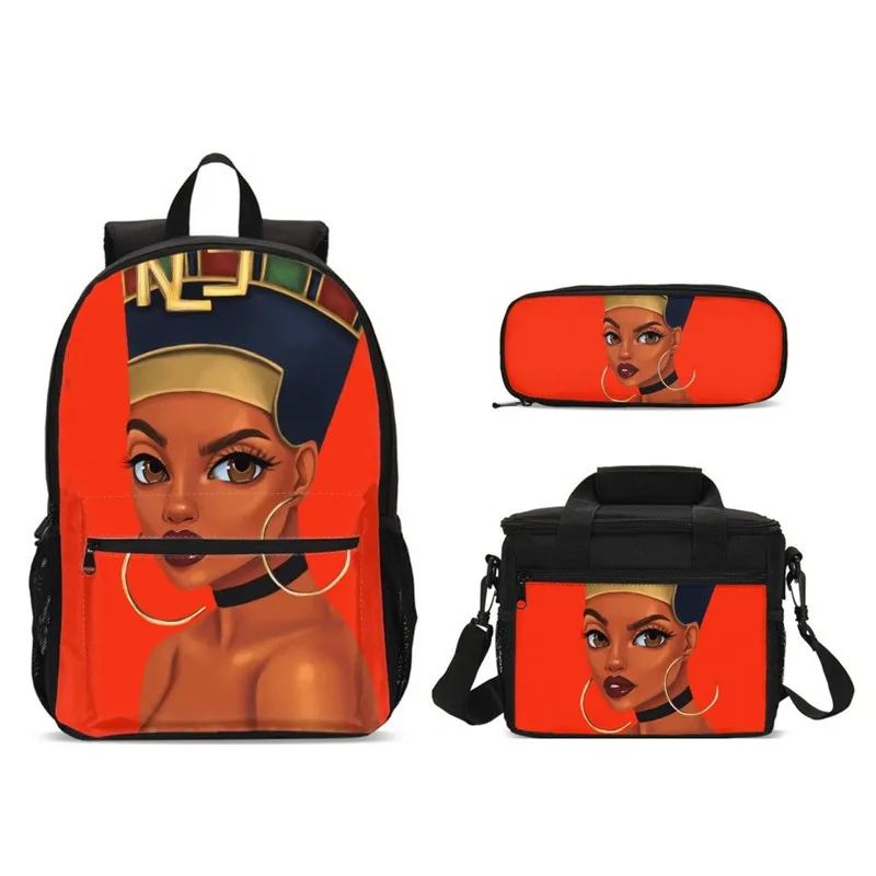 Women Backpack Colorful Art African America Girls School Bags Set With Food Bag For Teen Children Book Satchel Mochila | Багаж и сумки
