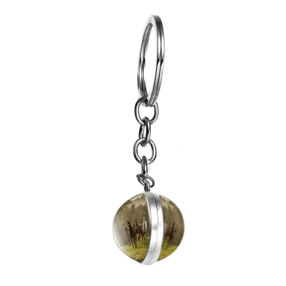 SIAN Exquisite Animal Horse Keychain Handmade Transparent Glass Cabochon Brown Art Photo Zinc Alloy Key Ring for Friends | Украшения и