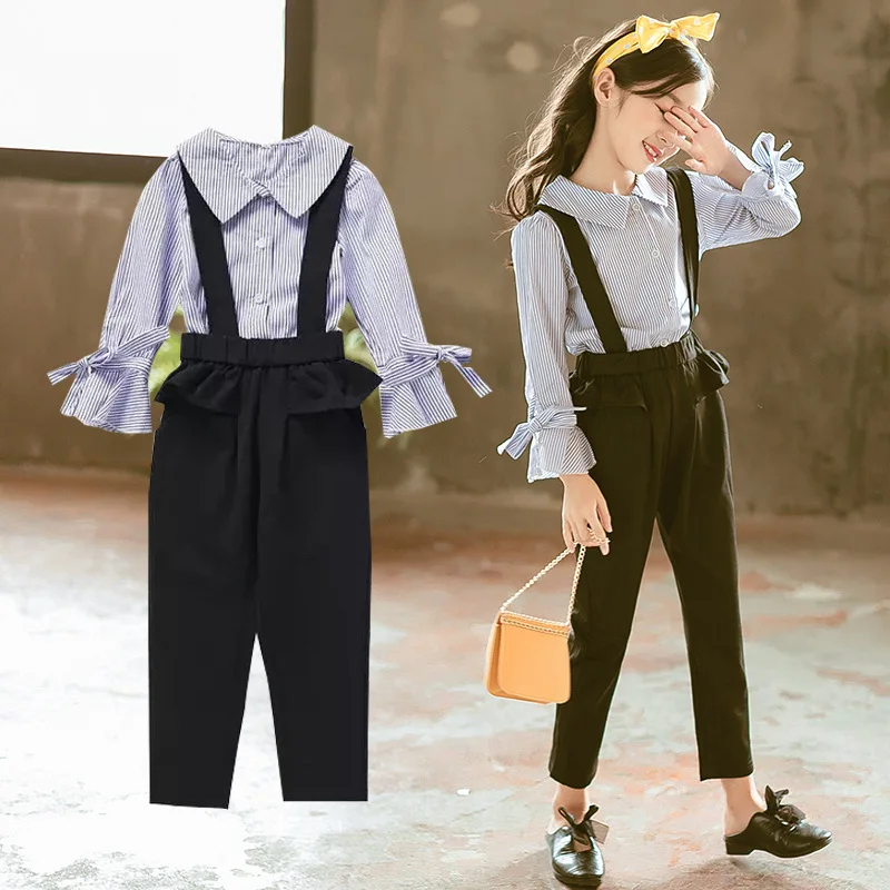 Комплект для девочек из 2 предметов блузка с длинным рукавом + комбинезон костюм