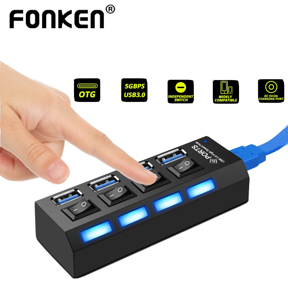FONKEN usb хаб 3 0 переключатель светодиодный дисплей 4 порта расширитель 5 Гбит/с