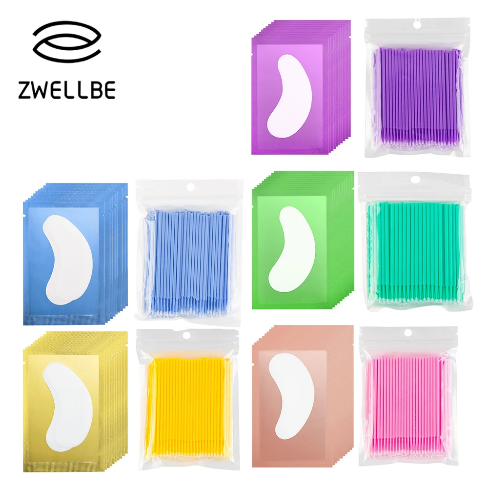 Zwellbe 100 шт./пакет одноразовые кисти для макияжа и 10 парт/лот накладки ресниц Набор