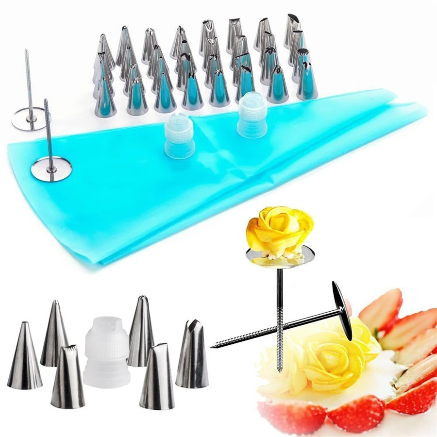 

4 Set Cake Decorating Supplies Icing Nozzles with Stainless Icing Tips,Pastry Bags,Couplers,Flower Nails Wholesale