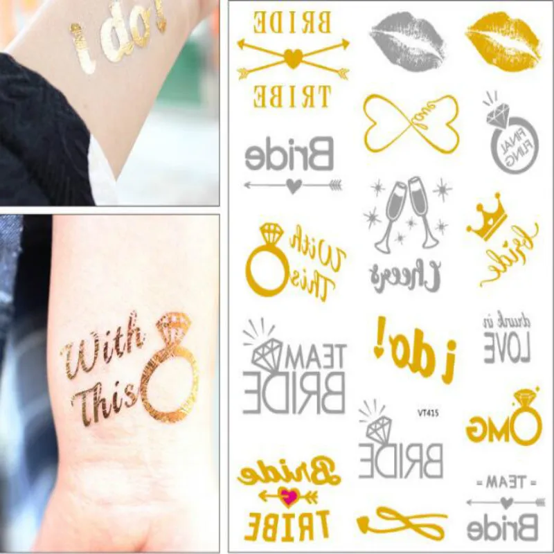 

10pcs Foil Gold Silvery Wedding Tattoo Brides Party Label Stickers Waterproof Eco-friendly Material Labels 20092401