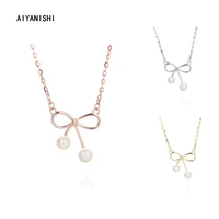aiyanishi 925 sterling silver bow knot shell pearl pendant necklace engagement natural pearl cute pendant necklace jewellery