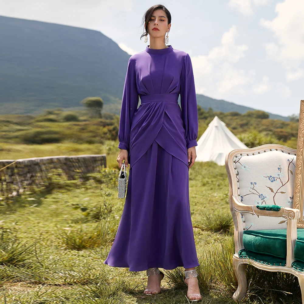 

Purple Vestidos Abaya Dubai Turkey Muslim Fashion Hijab Dress American Islam Clothing African Dresses For Women De Moda Musulman
