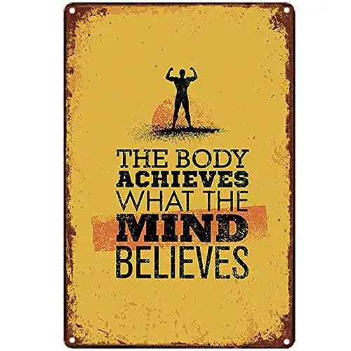 

Original Retro Design What The Mind Believes Tin Metal Wall Art Signs, Thick Tinplate Print Poster Wall Decoration for Gym