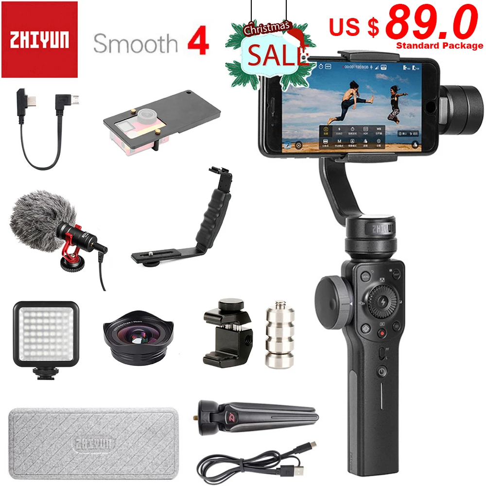 

Ручной 3-осевой стабилизатор Zhiyun Smooth 4, шарнирный стабилизатор для смартфона iPhone 11 Pro, XS, XR, X, 8Plus, 8, Samsung S10, S9, S8 и экшн-камер