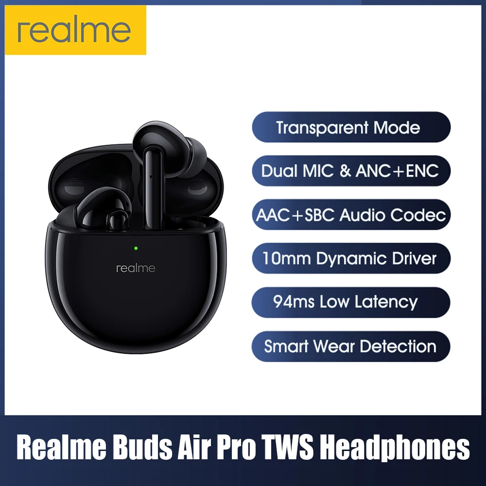 

Беспроводные наушники realme Buds Air Pro с активным шумоподавлением, Bluetooth 5,0, 10 мм