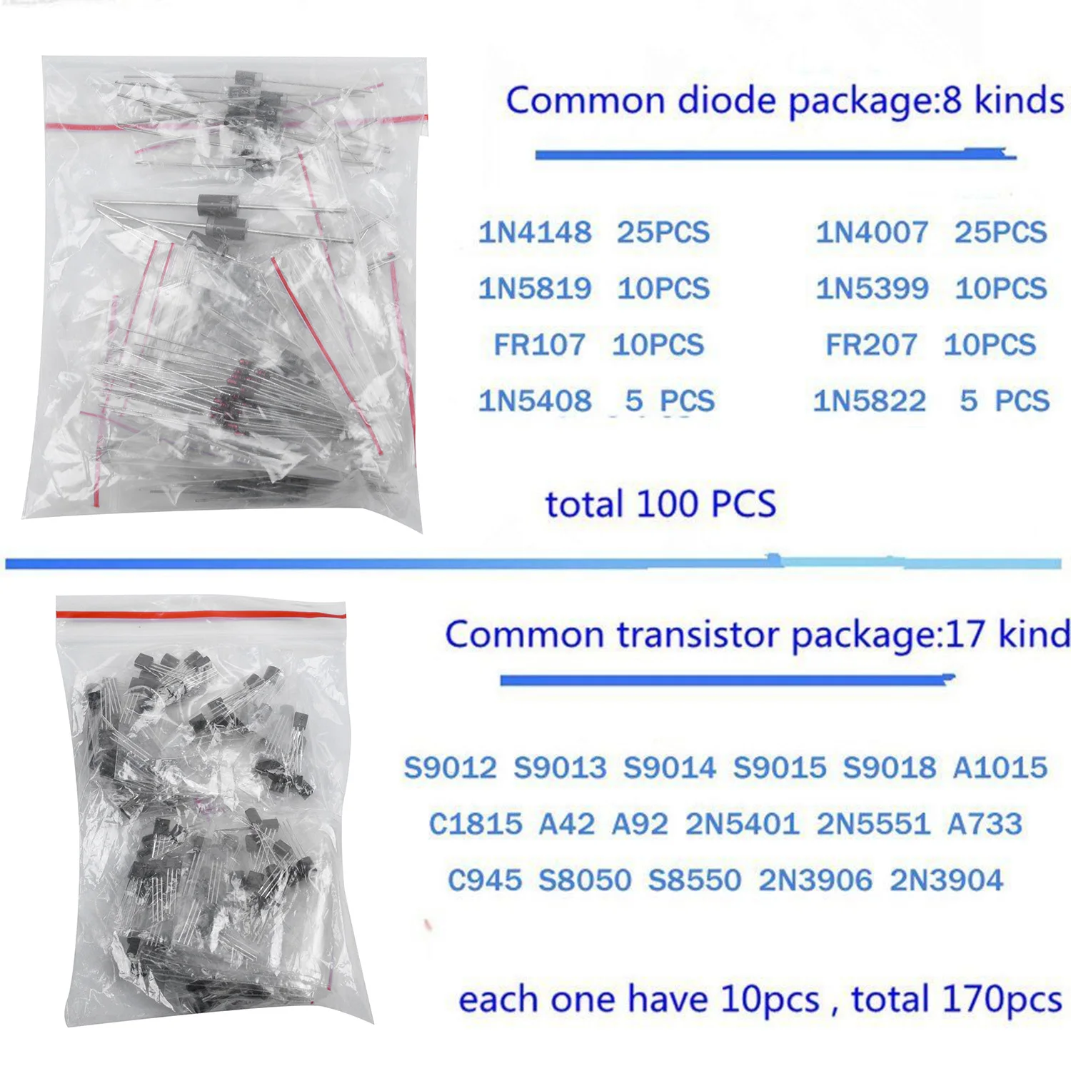 

1390x Electronic Multi-color LED Diode Transistors Ceramic Capacitors Resistors