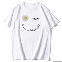 chrysanthemum be your smile expression printing women tshirt creativity crewneck fit t shirt street loose wowomen top