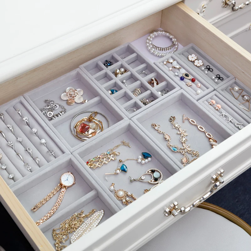 

Jewelry Organizer Box Jewelry Necklace Earrings Bracelet Pendant Organizer For Jewelry Drawer Storage Tray Grey