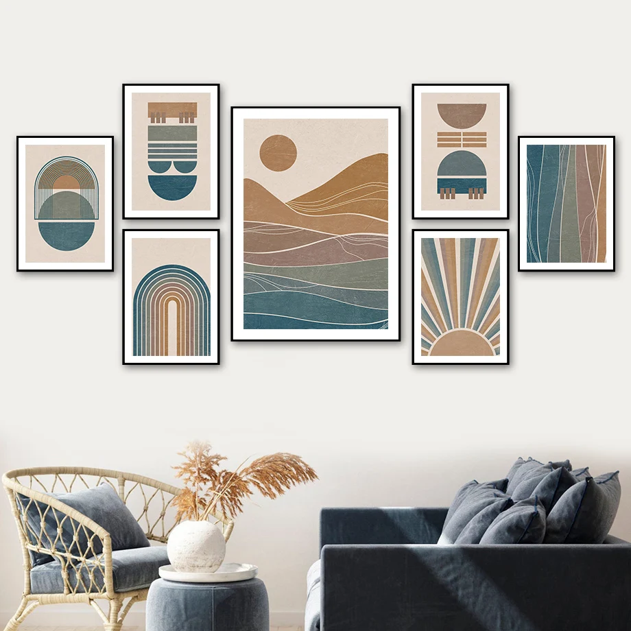 

Boho Abstract Line Landscape Mountain Sun Wall Art Canvas Painting Nordic Posters And Prints Wall Pictures For Living Room Decor