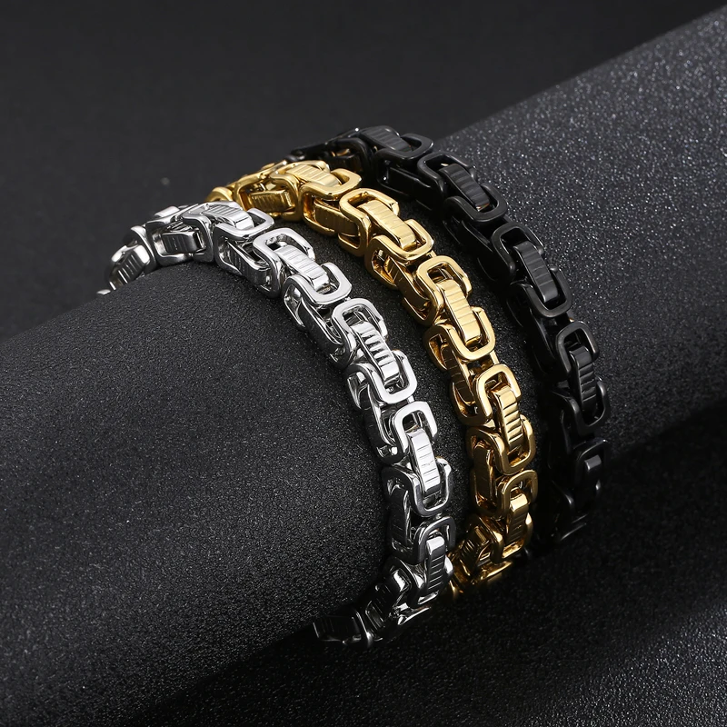 

Hip Hop Square Link Chain Bracelets For Men Silver/Gold/Black Color Stainless Steel Charm Men's Bracelet Viking Fashion Jewelry