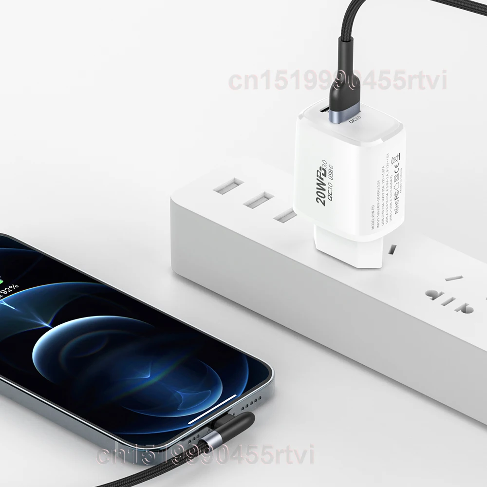 90 Degree USB Charging Cable For iPhone 12 11 Pro Max X XR XS 8 7 6s 5 iPad Nylon 2.4A Fast Charging Charger Data Cable 0.3/1/2M