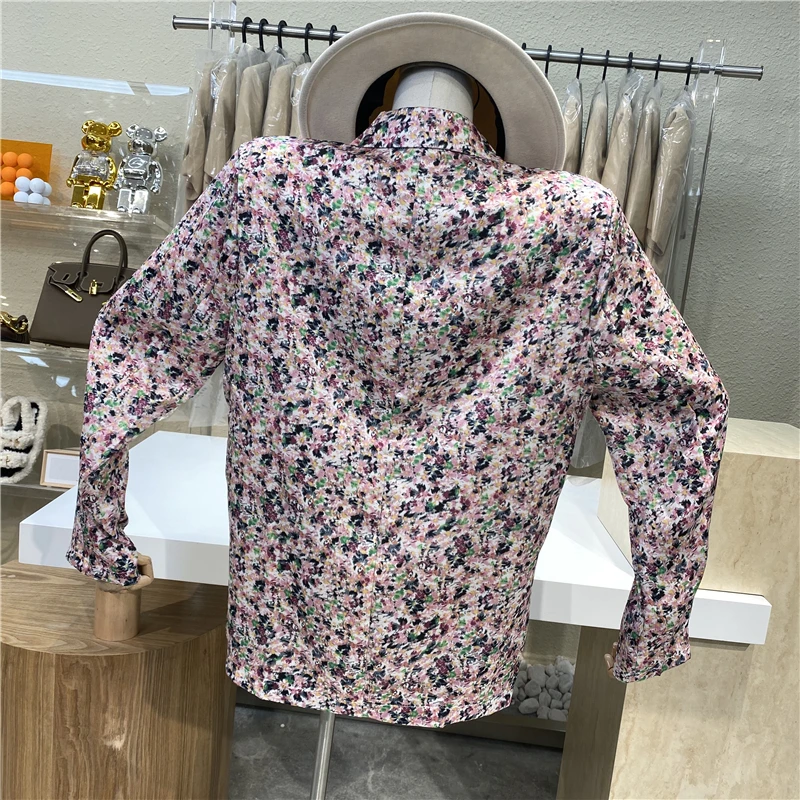 

Niche Design 2021 Lapel Long-sleeved Jacket Pink Floral Double-breasted Top