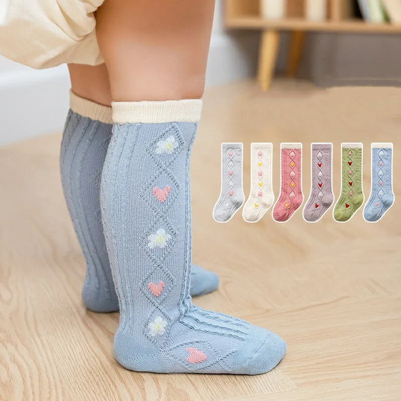 

Autumn Winter Baby Socks Vertical Stripes Double Needle Knitted Children Over The Knee Socks Cotton Girl Socks