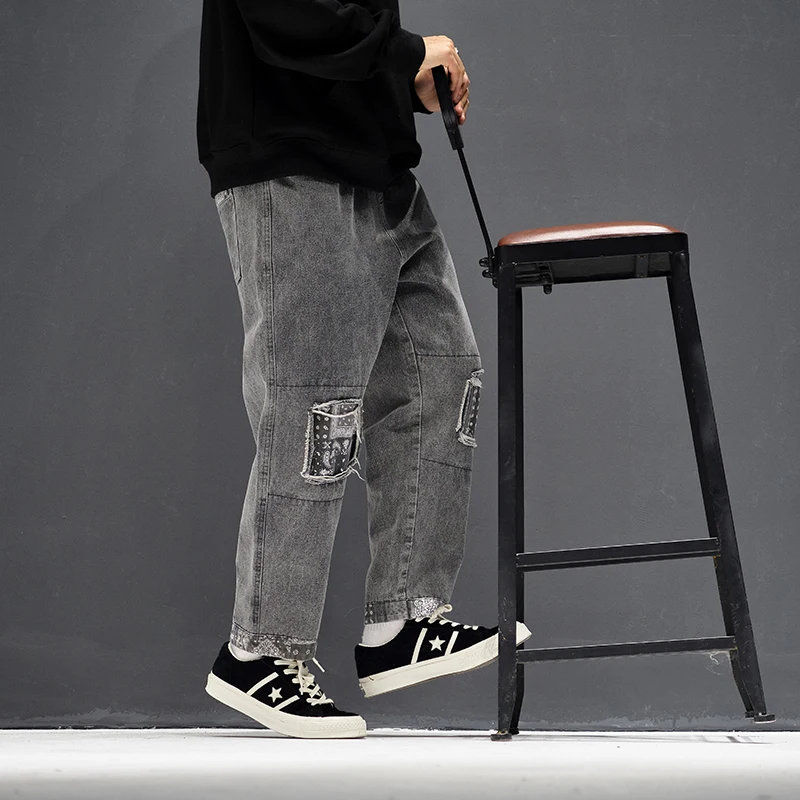 

Autumn Fashion Men Jeans Japan Harajuku Loose Streetwear for Men Plus Size Drawstring Denim Pants Boyfriend Jean Trousers
