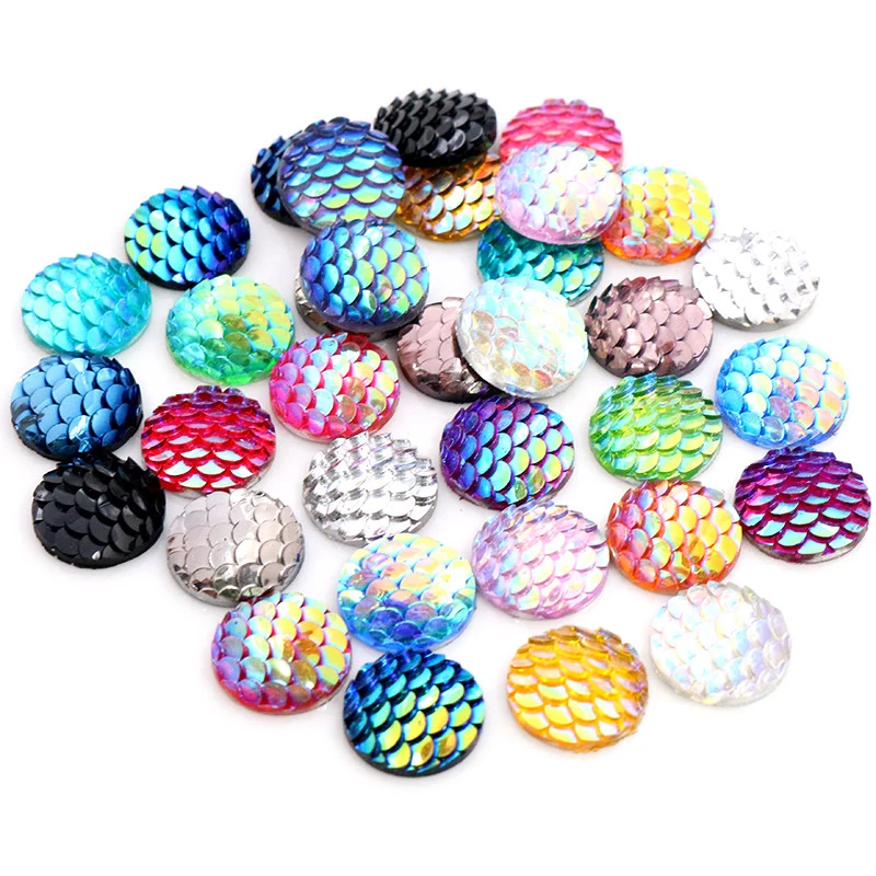 

New Fashion 40pcs/lot 8mm Mix Colors Fish scales Style Flat Back Resin Cabochons Cameo