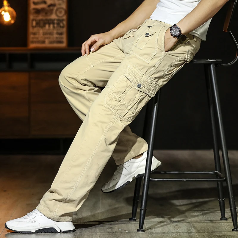 

Fashion Spring Summer Pants Cargo Pants Casual Mixed Pockets Trouser Plus Size 40 44 Loose Men Clothing Worker Pants Male