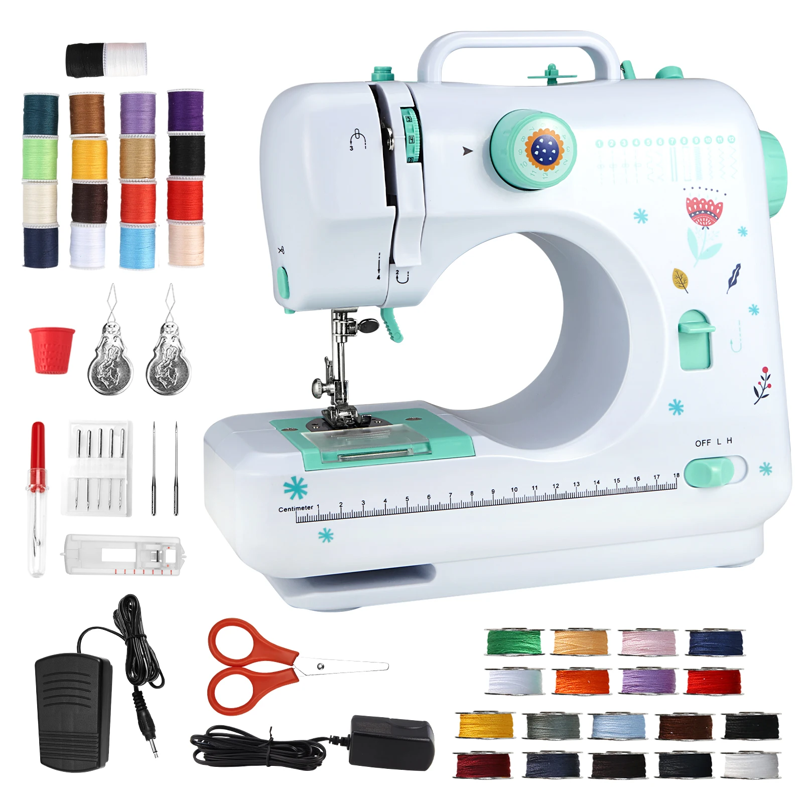 

Бытовая швейная машина, 12 стежков, электрическая легкая швейная машина с набором, двухскоростная многофункциональная машинка для пошива